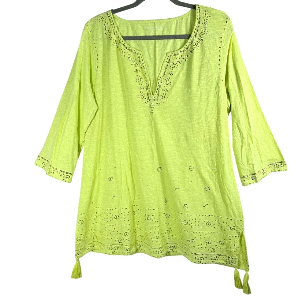 Soft Surrounding Green Tunic Size XL With Sequin and Tassel Details Boho Coastal